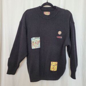 Vintage Angelo Litrico Mens S? Black Wool Sweater Military Patches READ